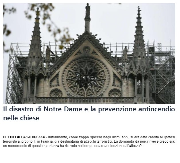 il disastro di notredame e la previsione anti incendio per le chiese